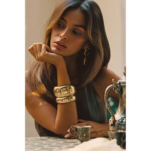 12th Tribe Runyon Set of 2 Gold Cuff Bangles Size O/SO/S